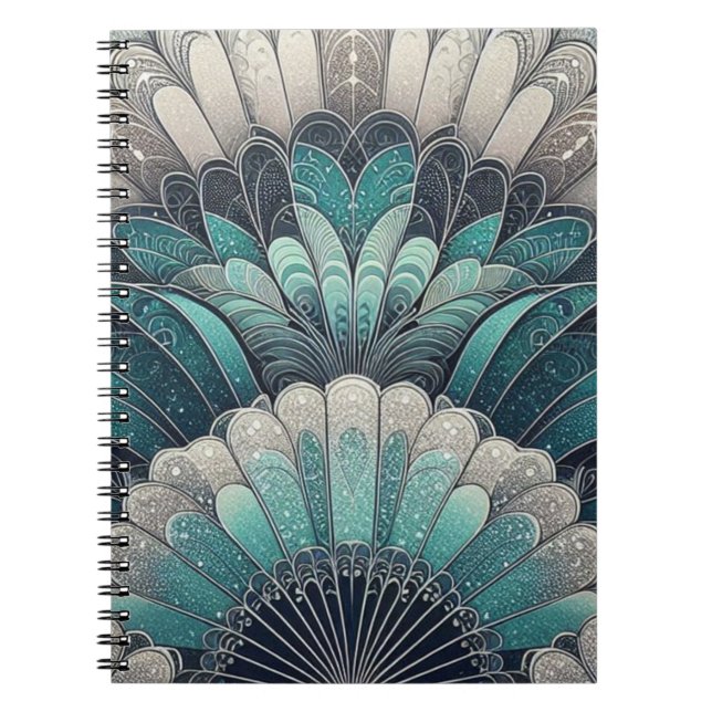 Art Nouveau Blue and Silver Fans Notebook (Front)