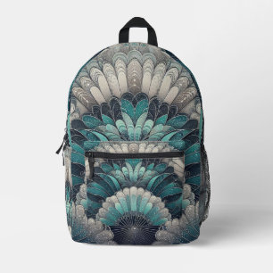 Art Nouveau Blue and Silver Fans Printed Backpack