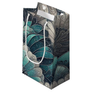 Art Nouveau Blue and Silver Fans Small Gift Bag