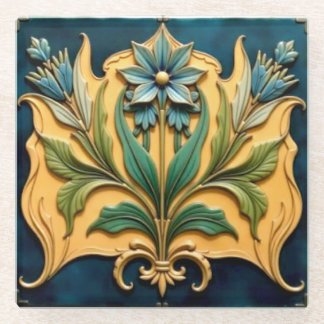 Art Nouveau Blue Floral Coaster