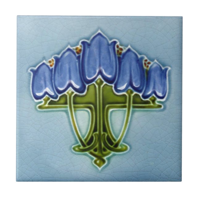 Art Nouveau Blue Floral Faux Relief Tile Repro (Front)