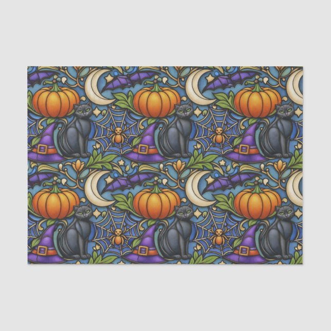 Art Nouveau Blue Halloween Tissue Paper (Front)
