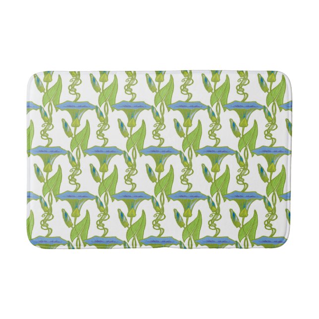 Art Nouveau blue Ipomoea floral wallpaper damask Bath Mat (Front)