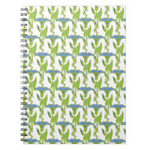Art Nouveau blue Ipomoea floral wallpaper damask Spiral Notebook
