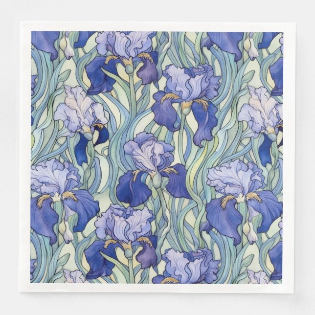 Art Nouveau blue iris Napkins (Front)