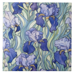 Art Nouveau blue iris Tile