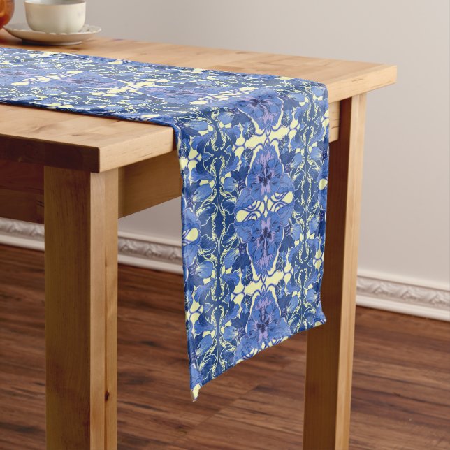 Art Nouveau Blue Pansies Table Runner (In Situ)