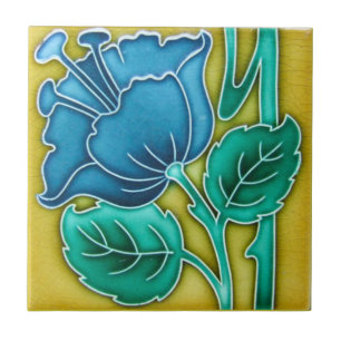 Art Nouveau Blue Poppy Ceramic Tile