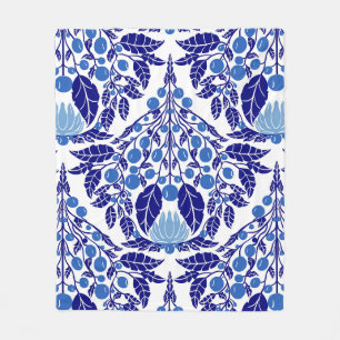 Art Nouveau Blue-Vintage Floral Scallop Fleece Blanket