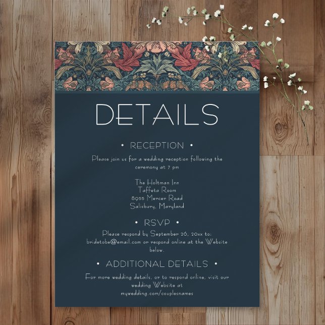 Art Nouveau Blue William Morris Floral Wedding Enclosure Card (Art Nouveau Blue William Morris Floral Wedding Enclosure Card)