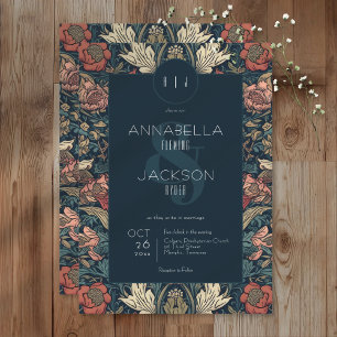 Art Nouveau Blue William Morris Floral Wedding Invitation
