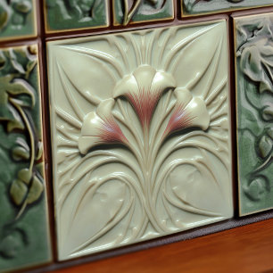 Art Nouveau Blush Alabaster Floral Tile