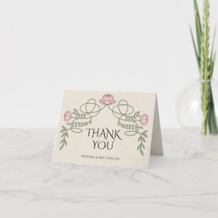 Art Nouveau Blush Pink Flower Wedding Photo Thank You Card