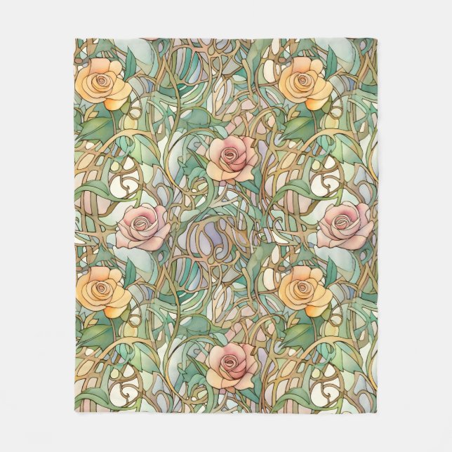Art Nouveau blush pink roses pattern Fleece Blanket (Front)