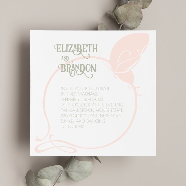 Art Nouveau Blush Pink Vintage Butterfly Wedding Invitation (Creator Uploaded)