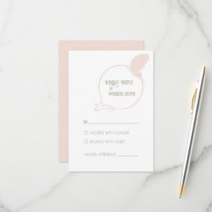 Art Nouveau Blush Pink Vintage Butterfly Wedding RSVP Card