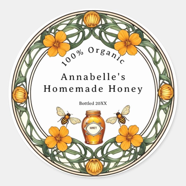 Art Nouveau Boarder Homemade Honey  Classic Round Sticker (Front)