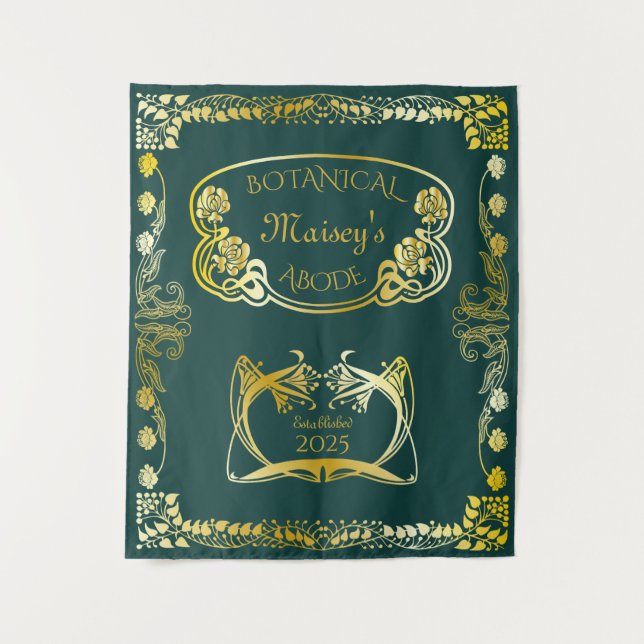 Art Nouveau Book Cover Botanical Motifs Gold Green Tapestry (Front)