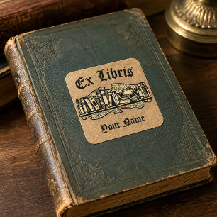 Art Nouveau Bookshelf Kraft Ex Libris Template Square Sticker