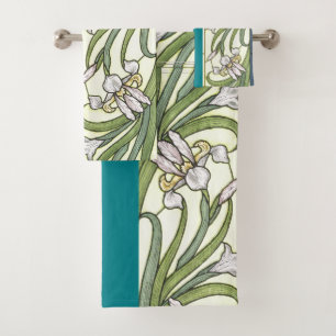 Art Nouveau Borders of Iris Flowers Bath Towel Set
