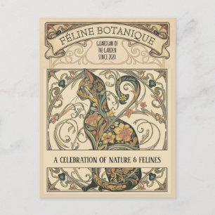 Art Nouveau Botanical Feline Ornamental Art Postcard