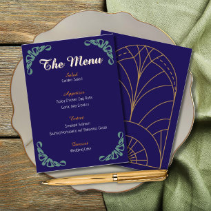Art Nouveau Botanical Floral Blue Menu