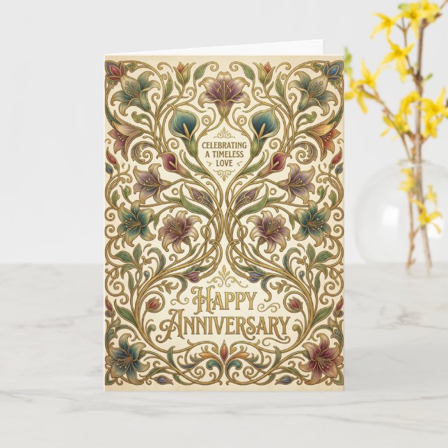 Art Nouveau Botanical Floral Happy Anniversary Card (Yellow Flower)