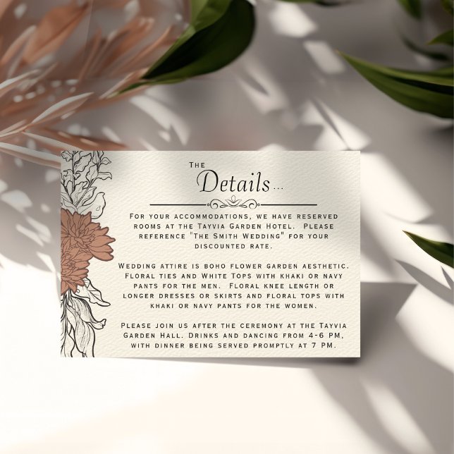 Art Nouveau Botanical Formal Wedding Details Enclosure Card (Creator Uploaded)
