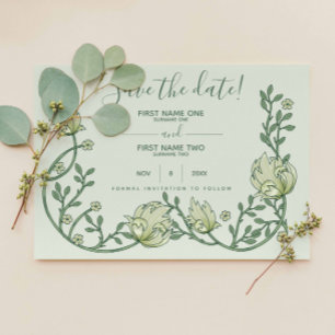 Art Nouveau Botanical, pretty script Save The Date