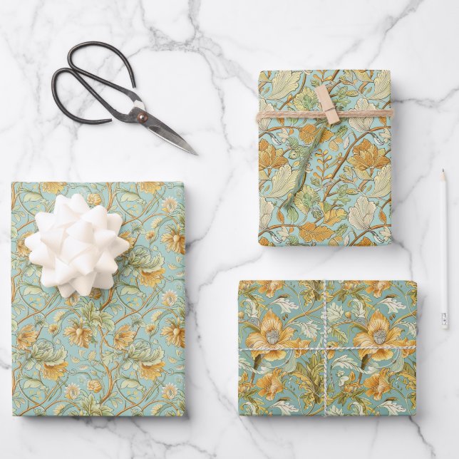 Art Nouveau Botanical Wallpaper – Mint Green Wrapping Paper Sheet (Front)