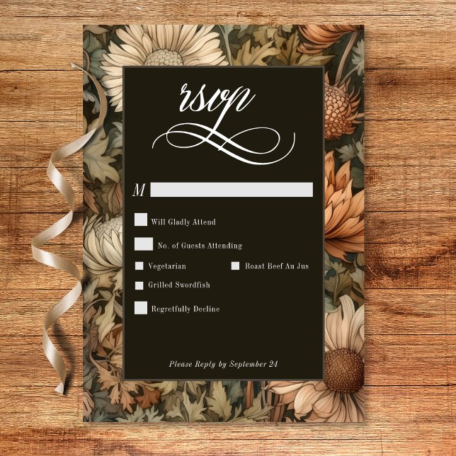 Art Nouveau Brown William Morris Floral Wedding RSVP Card (Art Nouveau Brown William Morris Floral Wedding RSVP Card)