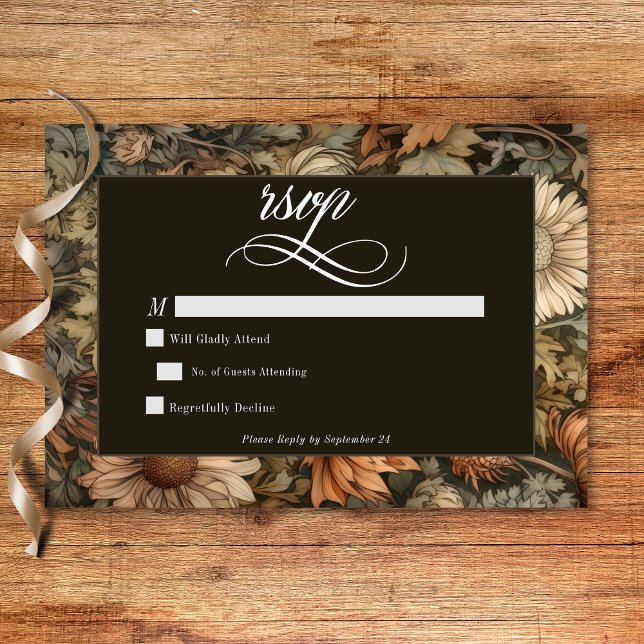 Art Nouveau Brown William Morris Floral Wedding RSVP Card (Art Nouveau Brown William Morris Floral Wedding RSVP Card)