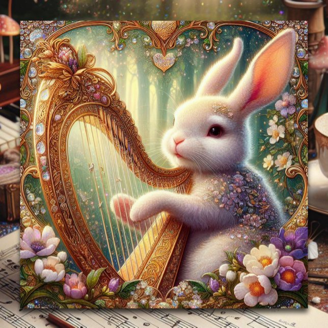 Art Nouveau Bunny Music Easter Holiday Card (Creator Uploaded)