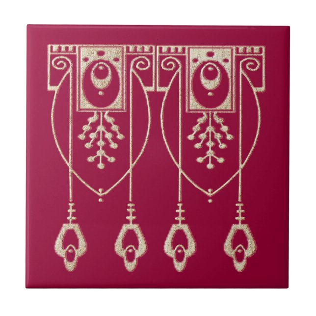 Art Nouveau Burgundy Ceramic Tile (Front)