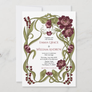 Art Nouveau Burgundy Floral Wedding Invitation