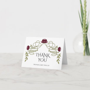 Art Nouveau Burgundy Pink Flower Wedding Photo Thank You Card