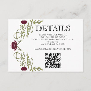 Art Nouveau Burgundy Pink Wedding Details Website  Enclosure Card