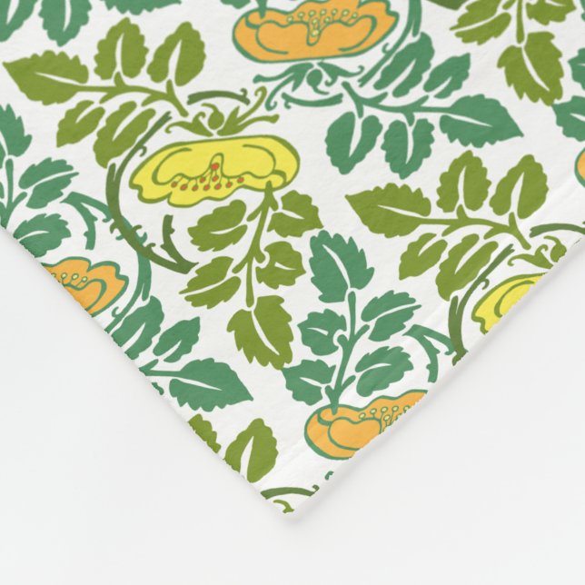 Art Nouveau Buttercup floral wallpaper damask Fleece Blanket (Corner)