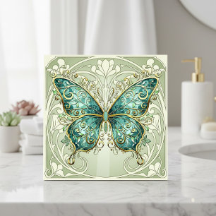 Art Nouveau Butterfly Pat#1 Teal ID1222 Tile