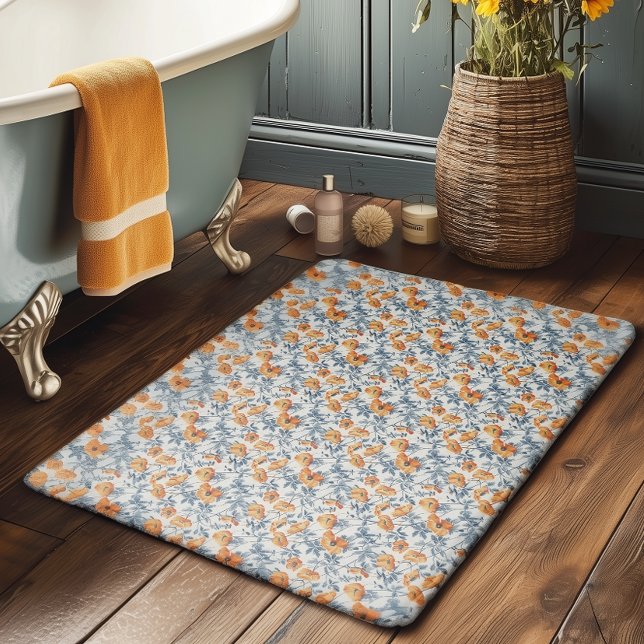 Art Nouveau California Poppies Navy Banded Bath Mat (Creator Uploaded)