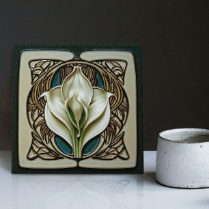 Art Nouveau Calla Lily Symmetrical Floral Wall Art Tile