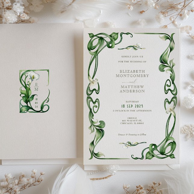 Art Nouveau Calla Lily Watercolor Wedding Invitation (Creator Uploaded)