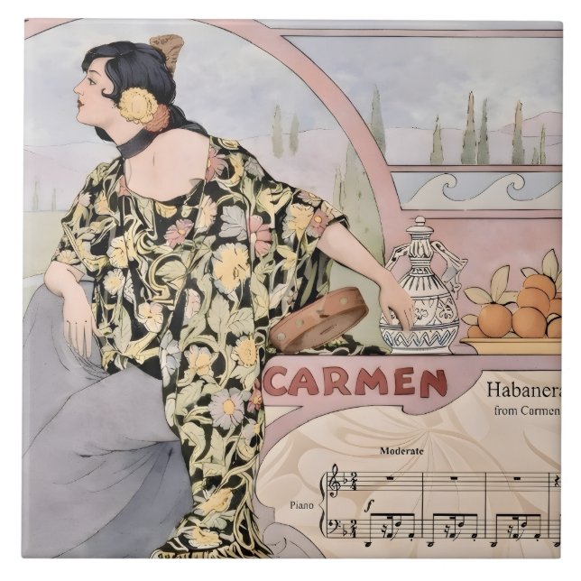 Art Nouveau Carmen Habanera Print – Vintage Opera  Tile (Front)