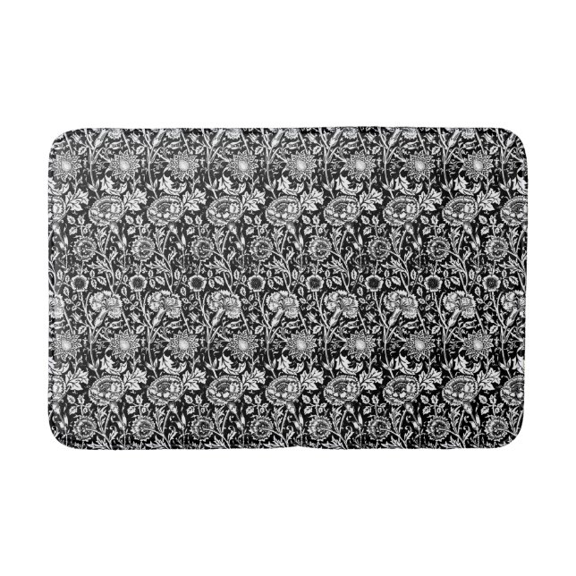 Art Nouveau Carnation Damask, Black and White Bath Mat (Front)