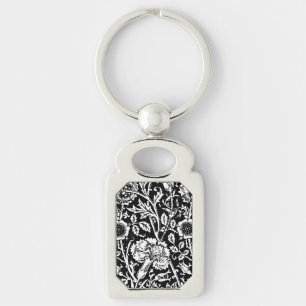 Art Nouveau Carnation Damask, Black and White Key Ring
