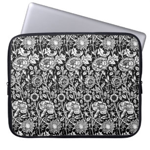 Art Nouveau Carnation Damask, Black and White Laptop Sleeve