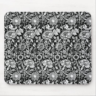 Art Nouveau Carnation Damask, Black and White Mouse Pad