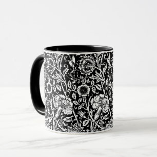 Art Nouveau Carnation Damask, Black and White Mug