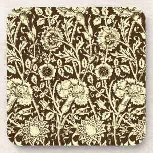 Art Nouveau Carnation Damask, Brown and Cream Coaster
