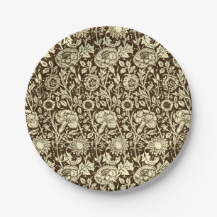 Art Nouveau Carnation Damask, Brown and Cream Paper Plate